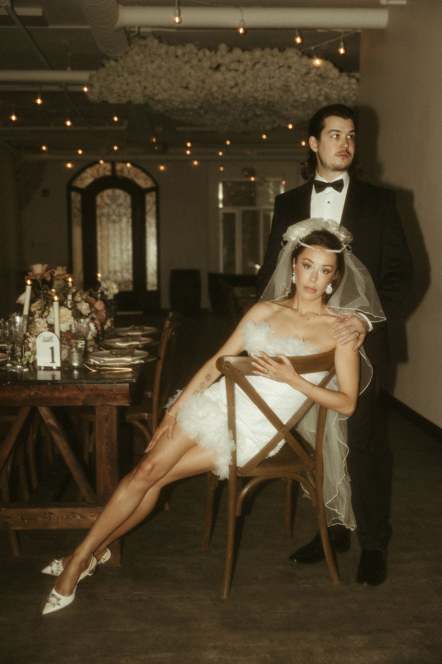 BEADED LACE BRIDAL MINI DRESS