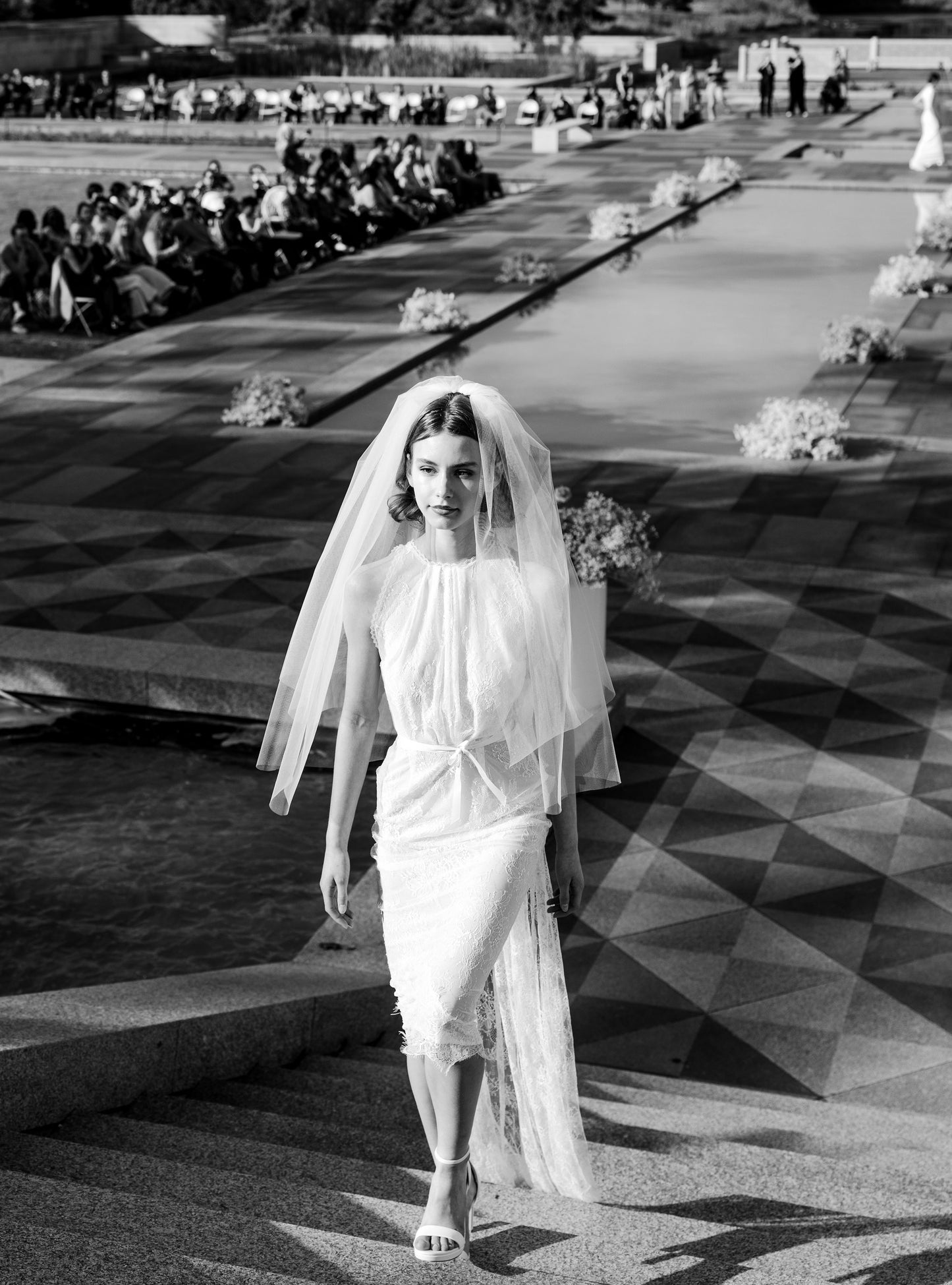 CALF LENGTH CHANTILLY LACE WEDDING DRESS
