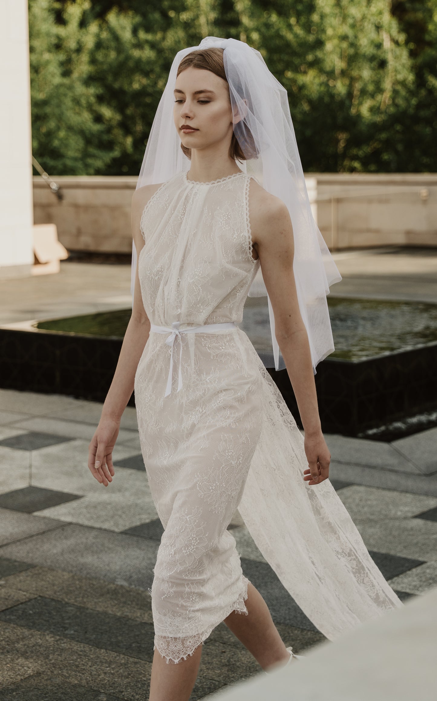 CALF LENGTH CHANTILLY LACE WEDDING DRESS
