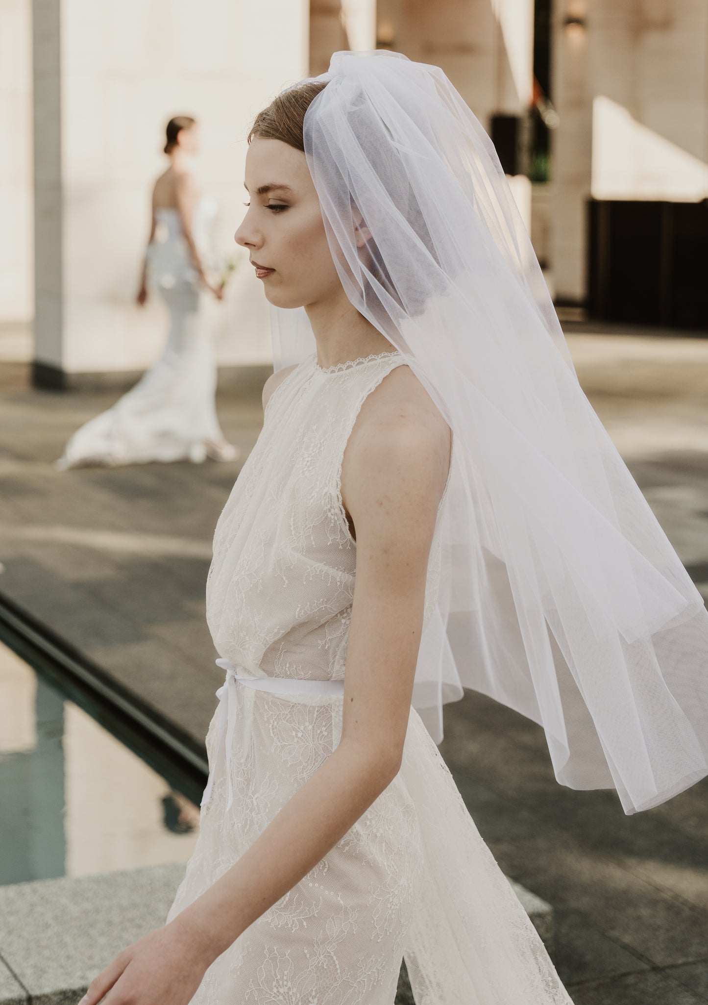 CALF LENGTH CHANTILLY LACE WEDDING DRESS