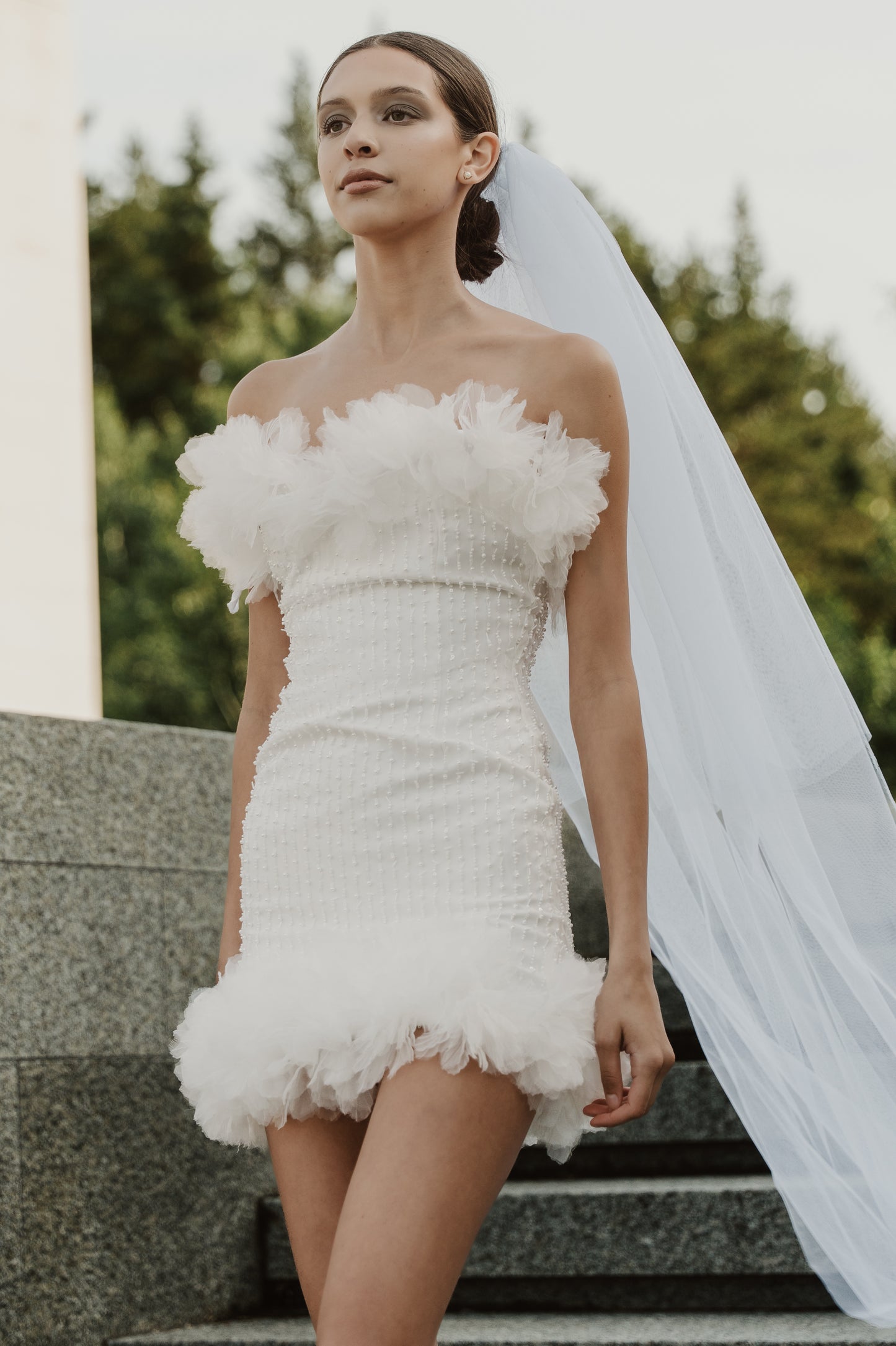 BEADED LACE BRIDAL MINI DRESS