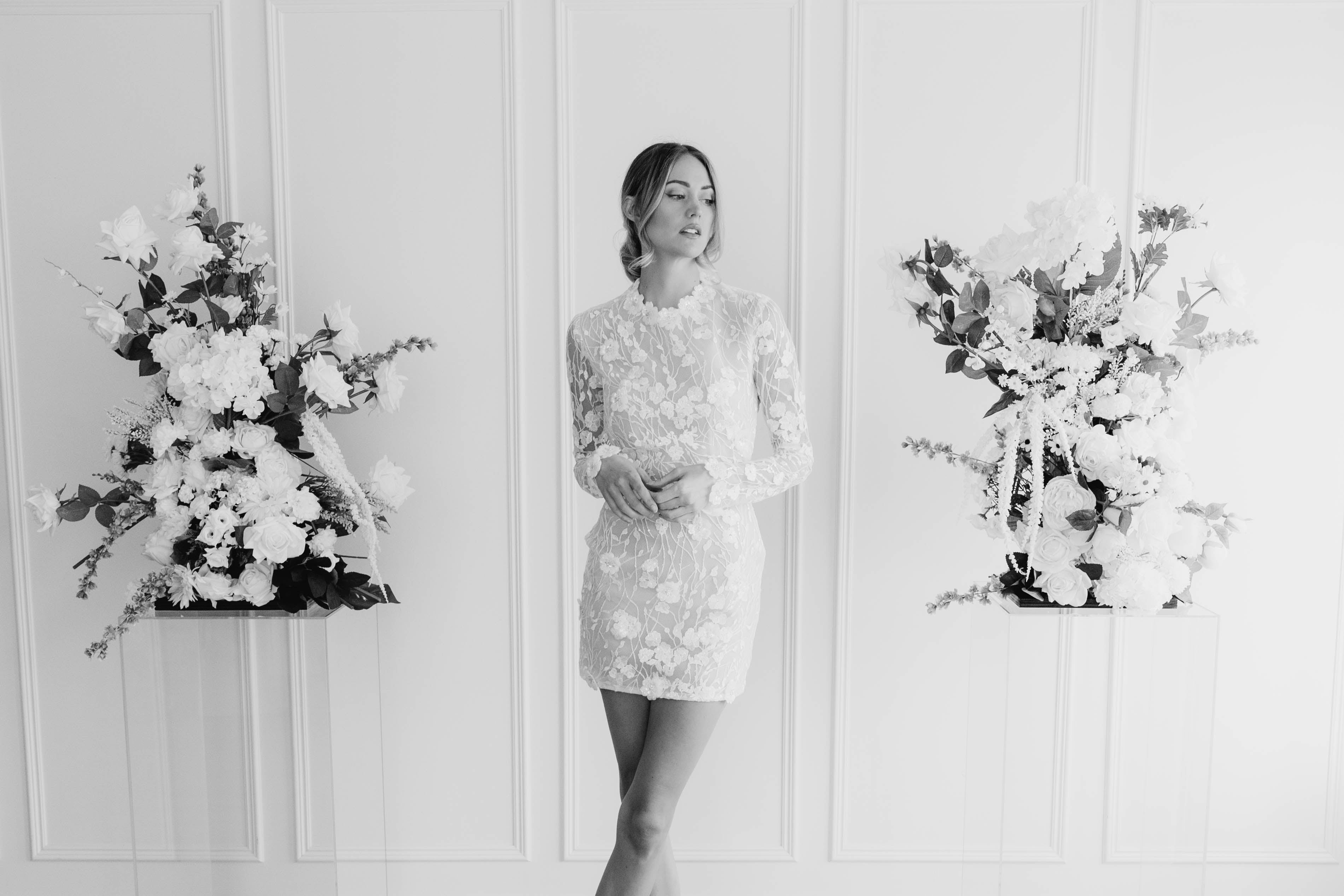 floral mini bridal dress